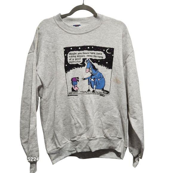 Vintage 1995 Jerzees Horse Graphic Sweatshirt L Gray USA Made Jared Lee
